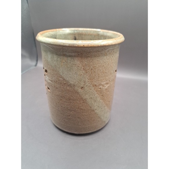 Art Pottery Brown Glazed Snowflake Candle Holder Artist Signed - Picture 13 of 16